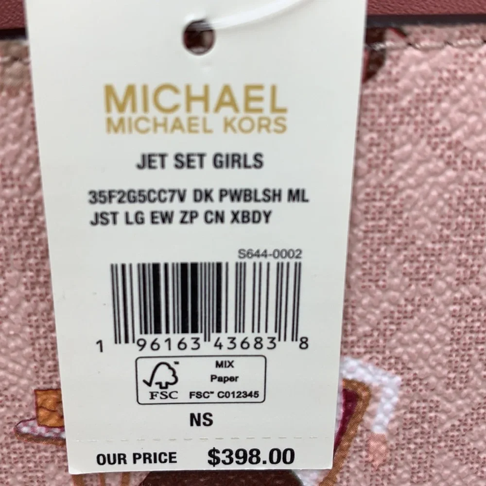 MICHAEL KORS JET SET GIRLS LARGE EAST WEST ZIP PACKED CHAIN XBODY DK POW… - Picture 13 of 16
